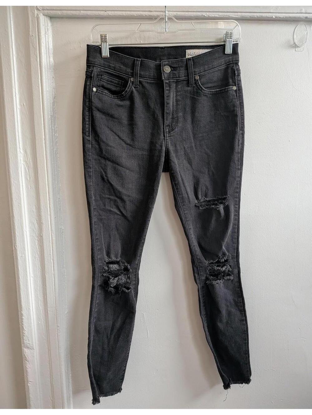 Pistola Jeans Womens 27 Black Mid Rise Skinny Distressed Raw Hem Denim Pants